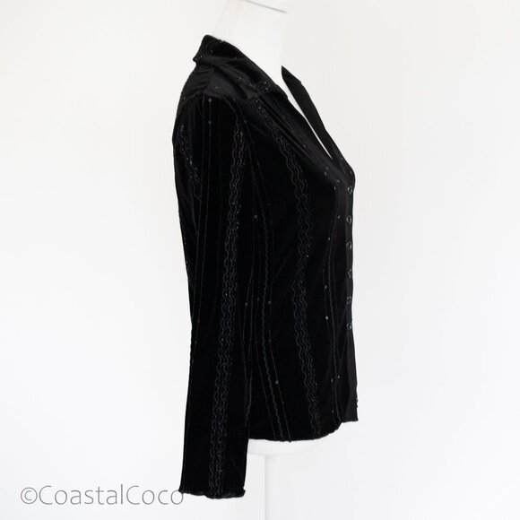 Baranda Vintage Velvet Top Blouse M Black Sequin Y2K Dark Whimsy Goth Vampy - Picture 3 of 12